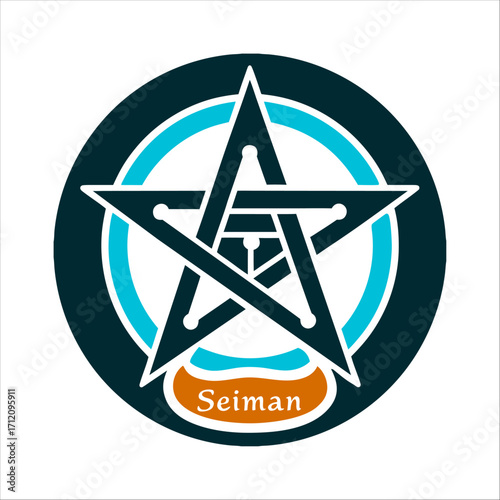 Japanese Seiman Pentagram Onmyodo Star Symbol Japanese Onmyodo Star pentagram inside a circle Seiman
