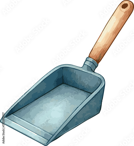 Vector watercolor painted illustration of a dustpan