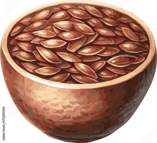 Vector watercolor illustration of flax seeds in a bowl