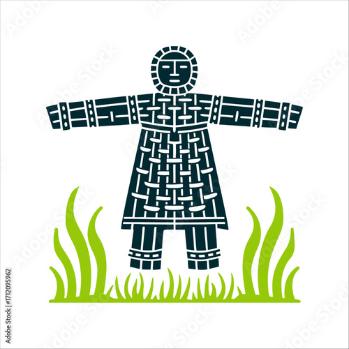 Tablou pe pânză Wicker Man Silhouette with Green Grass Woven Wicker Man silhouette of the ritual