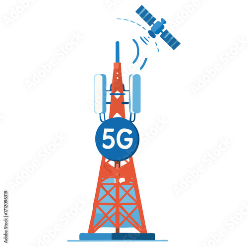 5G communication tower for wireless hi-speed internet. Mobile network technology in city life concept. LTE aerial connection with satellite net. Mast of station of the broadcasting cellular	
