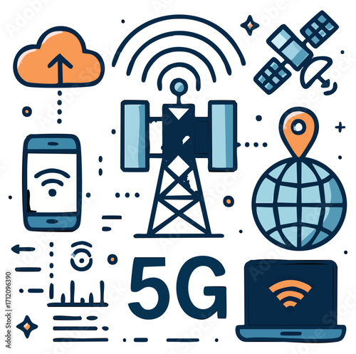 5G communication tower for wireless hi-speed internet. Mobile network technology in city life concept. LTE aerial connection with satellite net. Mast of station of the broadcasting cellular	