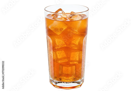 Fotografie Isolated glass of refreshing iced tea or whiskey with ice cubes in it on tableto