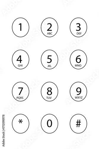 Numeric keypad with letters and symbols on white background vector transparent background cutout illutarstion