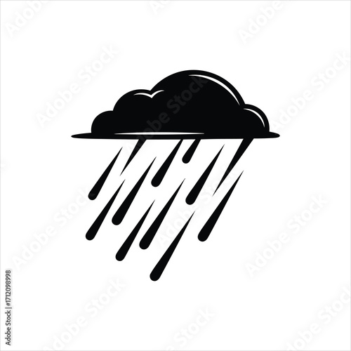 Black rain cloud with falling water drops icon on white background weather storm
