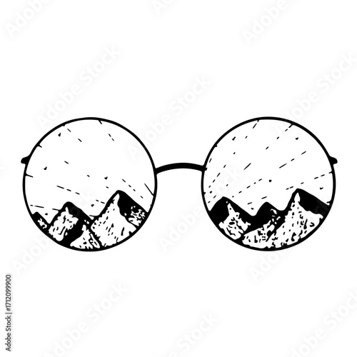 Mountain views reflected in stylish round spectacles for the adventurous spirit