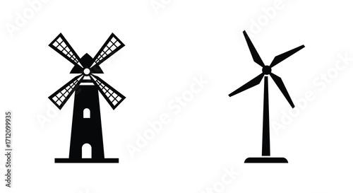 A comparison of traditional windmill and modern wind turbine designs