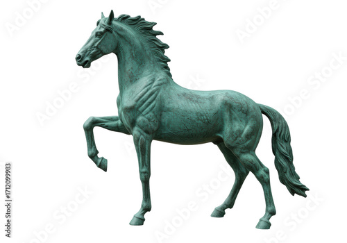 Fotografie Isolated bronze horse sculpture, prancing animal statue with mane and tail detai