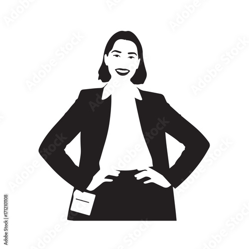 Beautiful Woman in Formal Dress Black and White Illustration Vector Art Design
