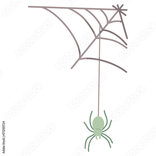 A intricate spider web with a creepy crawler and a "Boo!" message. Perfect vector illustration for Halloween decorations, party invites, and scary themes.

