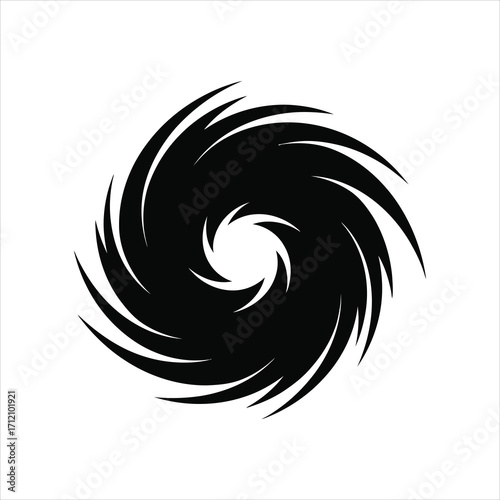 Black swirling vortex shape on white background abstract graphic spiral