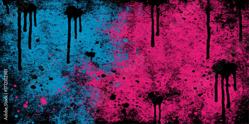 Abstract artistic grunge background with a vibrant purple and pink watercolor splash and texture