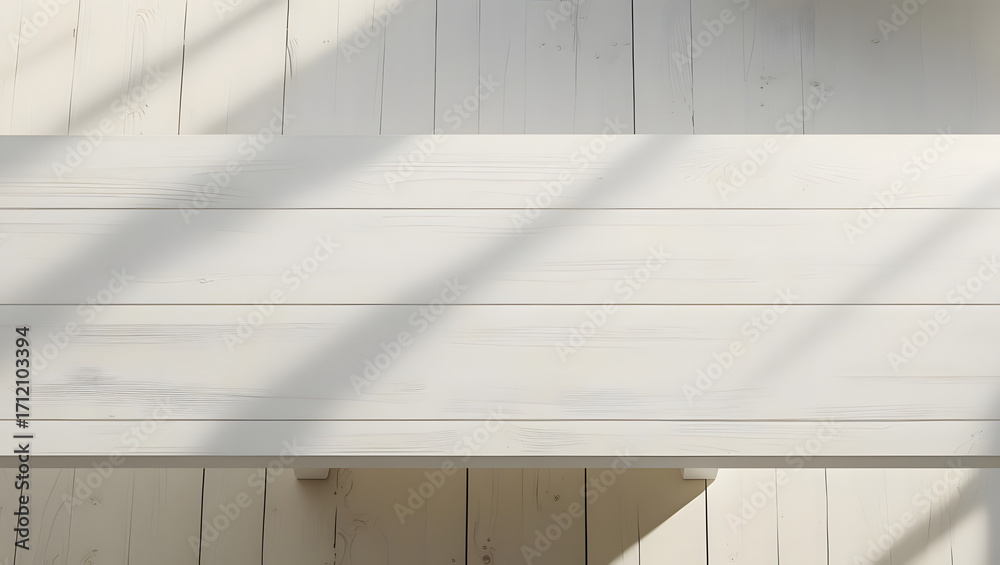 Obraz premium White Wooden Plank Surface with Sunlight Shadows Top View