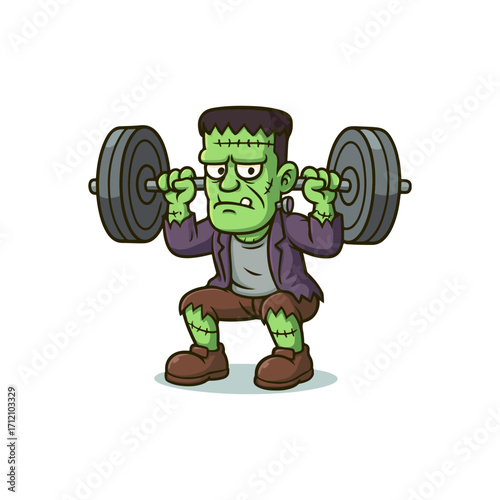 Frankenstein's Fitness: A Cartoon Monster Doing a Weighted Squat
