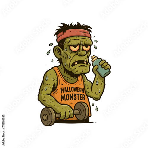 Exhausted Halloween Monster Working Out
