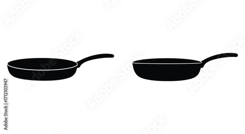 Two black frying pans are displayed on a plain white background