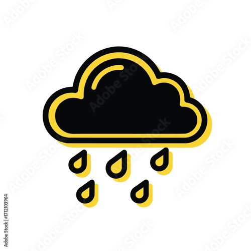 Vector art of a dark cloud raining yellow droplets, representing weather and precipitation