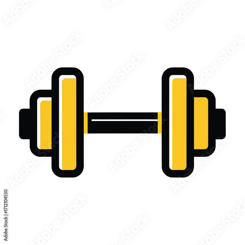 Vector art of a black and yellow dumbbell icon representing weightlifting, isolated on white