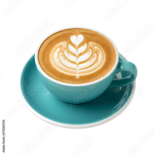 Teal Cup of Latte Art Coffee