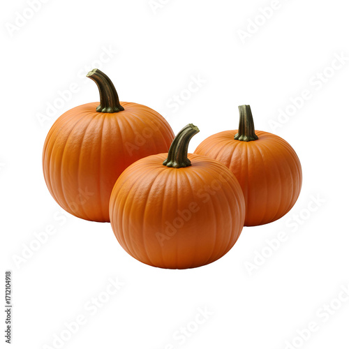 Three Orange Pumpkins on White Background