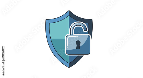 Ensure online safety with this open padlock and shield, perfect for securing your digital world and sensitive data