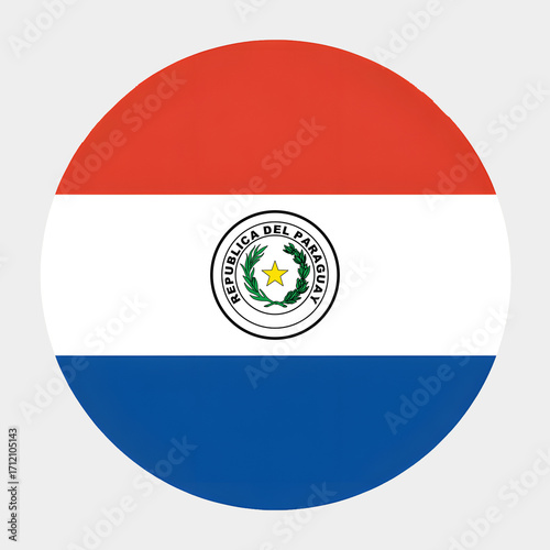 Free Download Vibrant circular Paraguay flag symbol with national emblem representing patriotism and identity, perfect for travel or national pride projects. - GFXLoad