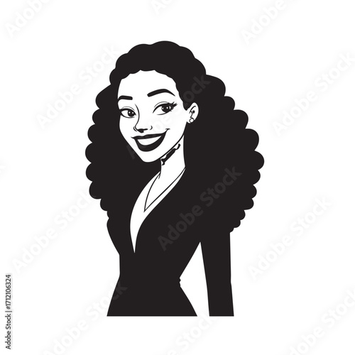 Beautiful Woman in Formal Dress Black and White Illustration Vector Art Design
