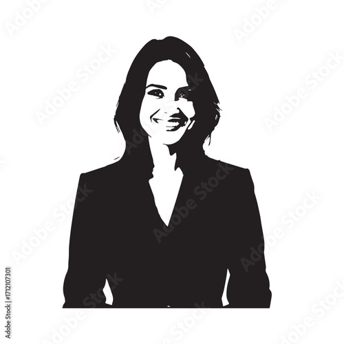 Beautiful Woman in Formal Dress Black and White Illustration Vector Art Design
