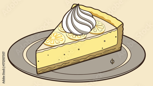 Delicious lemon cheesecake slice with whipped cream dessert food illustration art
