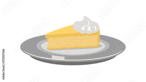 Delicious slice of cheesecake dessert with whipped cream topping on plate illustration