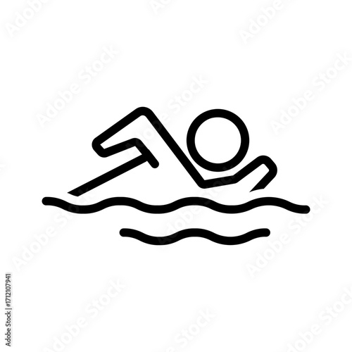 Vector black line icon for Swimming