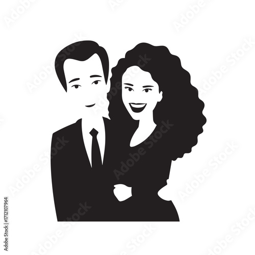 Beautiful Woman in Formal Dress Black and White Illustration Vector Art Design
