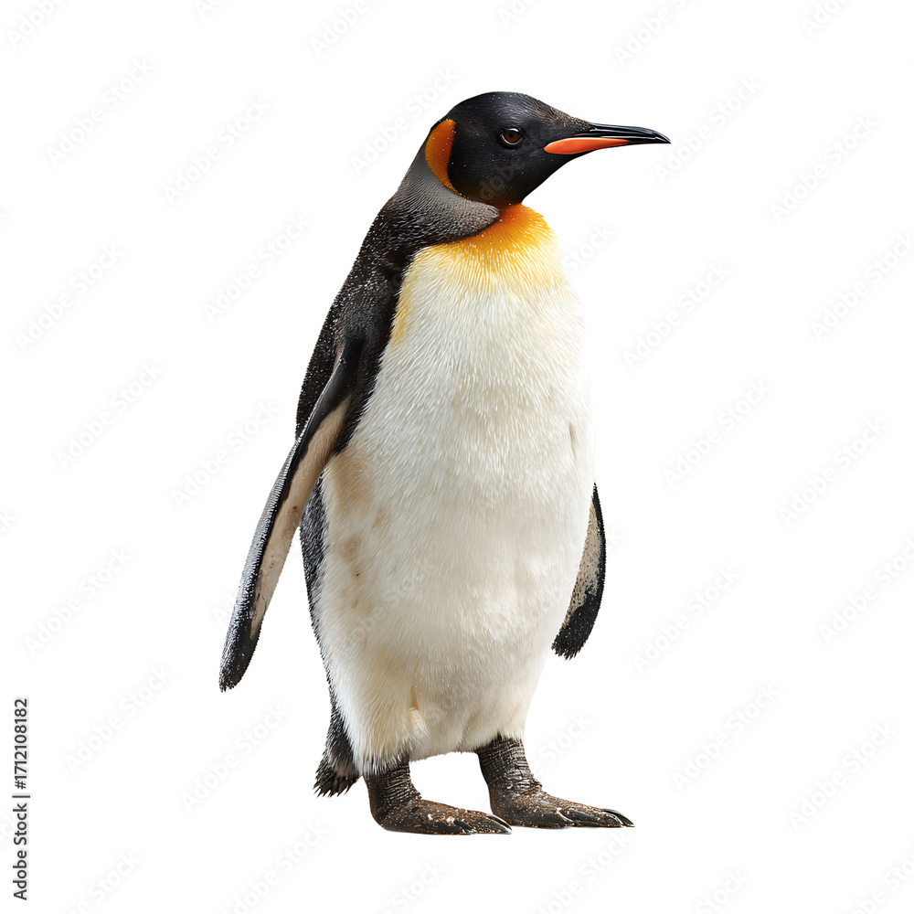 Fototapeta premium A regal king penguin stands tall with its striking black white and orange plumage It embodies the elegance and grace of Antarctic wildlife