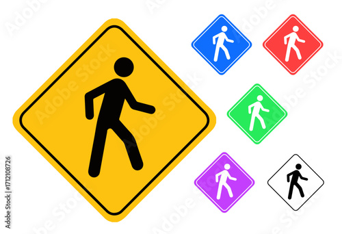 Man Walking.The icon is black and is placed on a diamond vector button. The button is flat white color and the background is light. The composition is simple and elegant. 