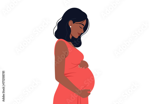 Radiant Expectation A Pregnant Woman Embracing Motherhood with Gentle Tenderness