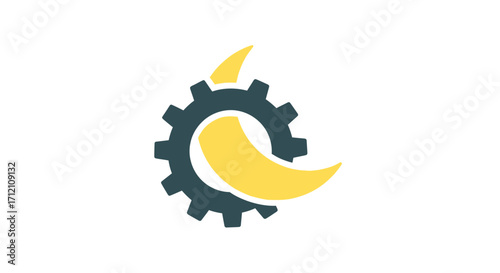 Gear and crescent moon symbol design
