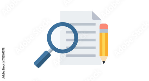 Analyzing documents with magnifying glass and pen