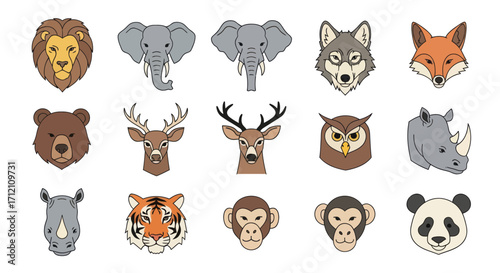 Collection of animal heads in cartoon style