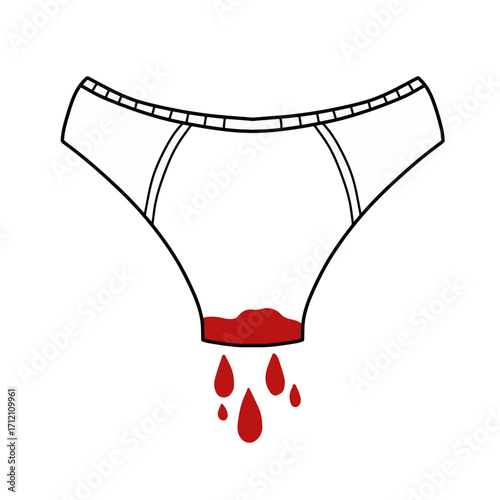 Menstruation and period concept. Hand drawn menstrual cycle symbol. Period underwear with blood droplets
