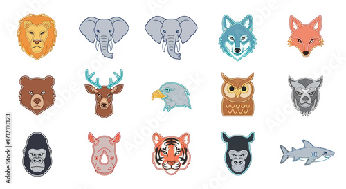 Collection of animal portraits in flat design style