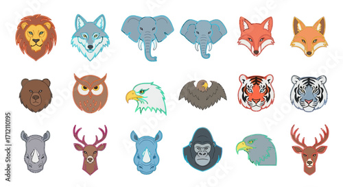 Collection of animal portraits colorful animal heads