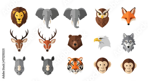 Collection of animal portraits in flat design style