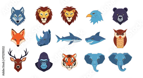 Collection of animal portraits in flat design style