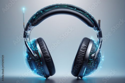 Cybernetic Headphones with Digital Circuitry. Generative AI.