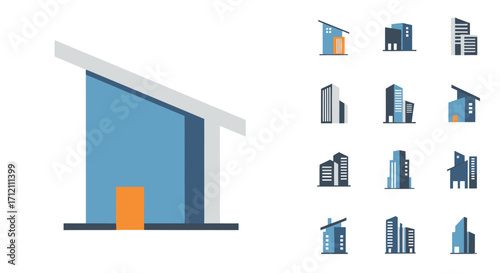 Collection of building logos in flat style