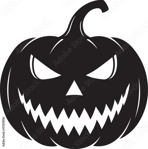 Vector illustration of Spooky Black Jack-o'-Lantern with Jagged Smile and Angry Eyes