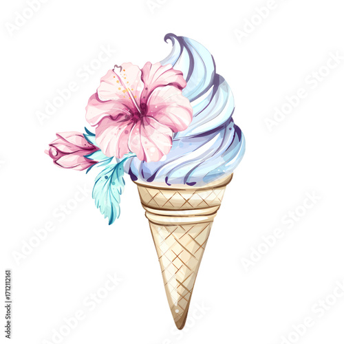 Delightful ice cream cone topped with vibrant flowers evokes summer joy and beachside relaxation perfect for holiday celebrations and fun vacations