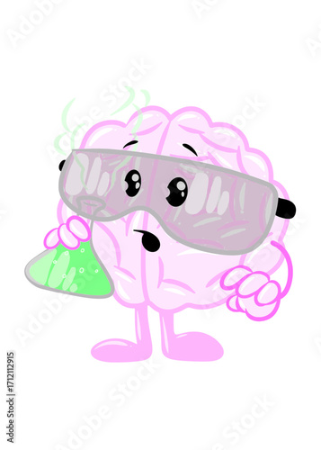 brain chemical cute brain icon character design