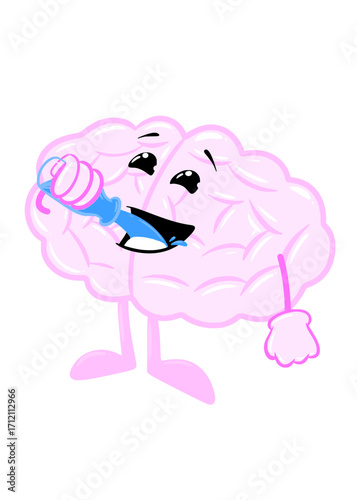 brain drink water cute brain icon character design