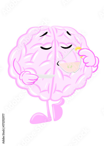 brain drink tea cute brain icon character design